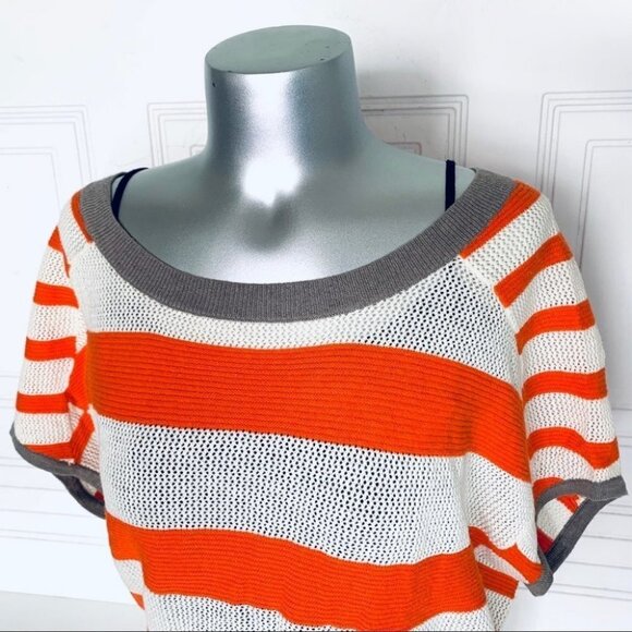 REEBOK  OVERSIZED KNIT OFF WHITE ORANGE TOP HORIZONTAL LOOSE FIT WOMEN SIZE XS - Picture 4 of 9